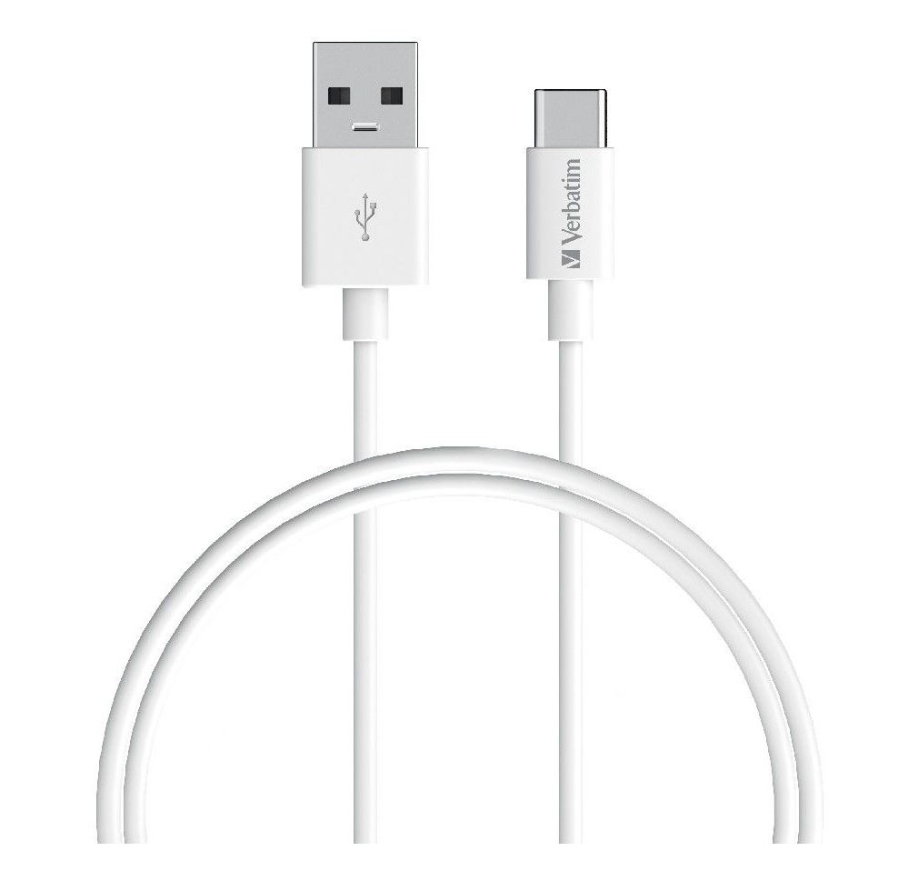 4895117965849 Verbatim Charge  Sync USB-C Cable 1 Meter - White USB C to USB A. Durable Design. Fast Charge  QC 2.0 and 3.0.