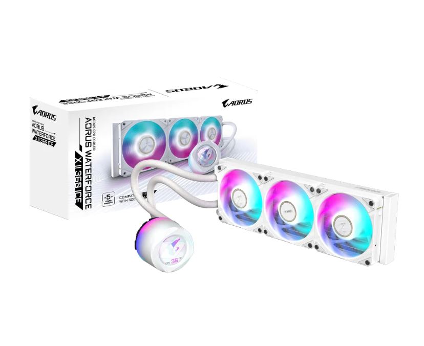 4719331553968 Gigabyte AORUS WATERFORCE X II 360 ICE LCD display AIO liquid cooler, Intel 2066, 2011,1366,115x,1700, AMD TR4, AM5, AM4, sTRX4