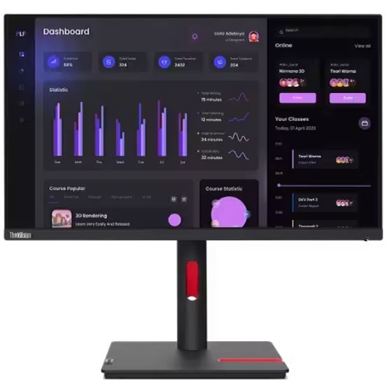 196801904941 LENOVO ThinkVision T24I-30 23.8"/24" 60Hz FHD Monitor 1920x1080 16:9 Anti-Glare Height Adjustable Titl Swivel Pivot 4xUSB3.2 Hub VGA DP HDMI Audio 3yr