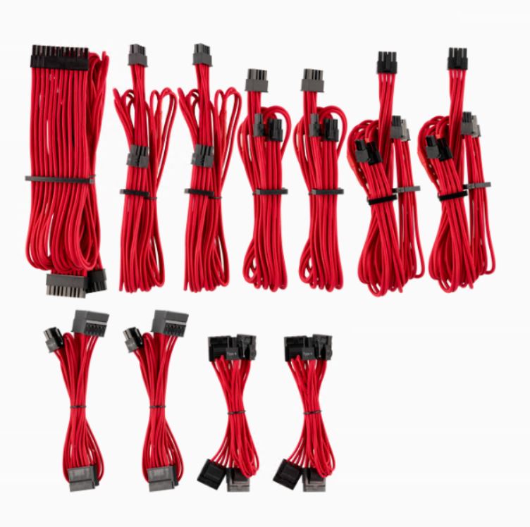 843591079587 For Corsair PSU - Red Premium Individually Sleeved DC Cable Pro Kit, Type 4 (Generation 4)
