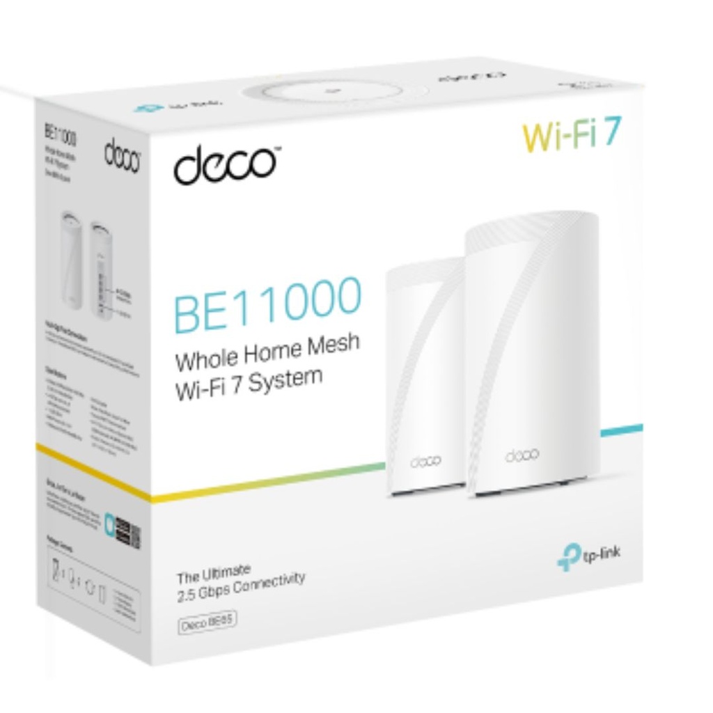 TP-Link Deco Deco BE65(2-pack) BE11000 Whole Home Mesh Wi-Fi 7 System  (WIFI7)  574 Mbps at 2.4 GHz + 4320 Mbps at 5 GHz + 5760 Mbps at 6 GHz