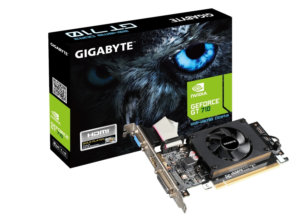 [4719331316464] Gigabyte nVidia GeForce GT 710 2GB DDR3 2.0 PCIe Video Card 4K 3xDisplays HDMI DVI VGA Low Profile Fan