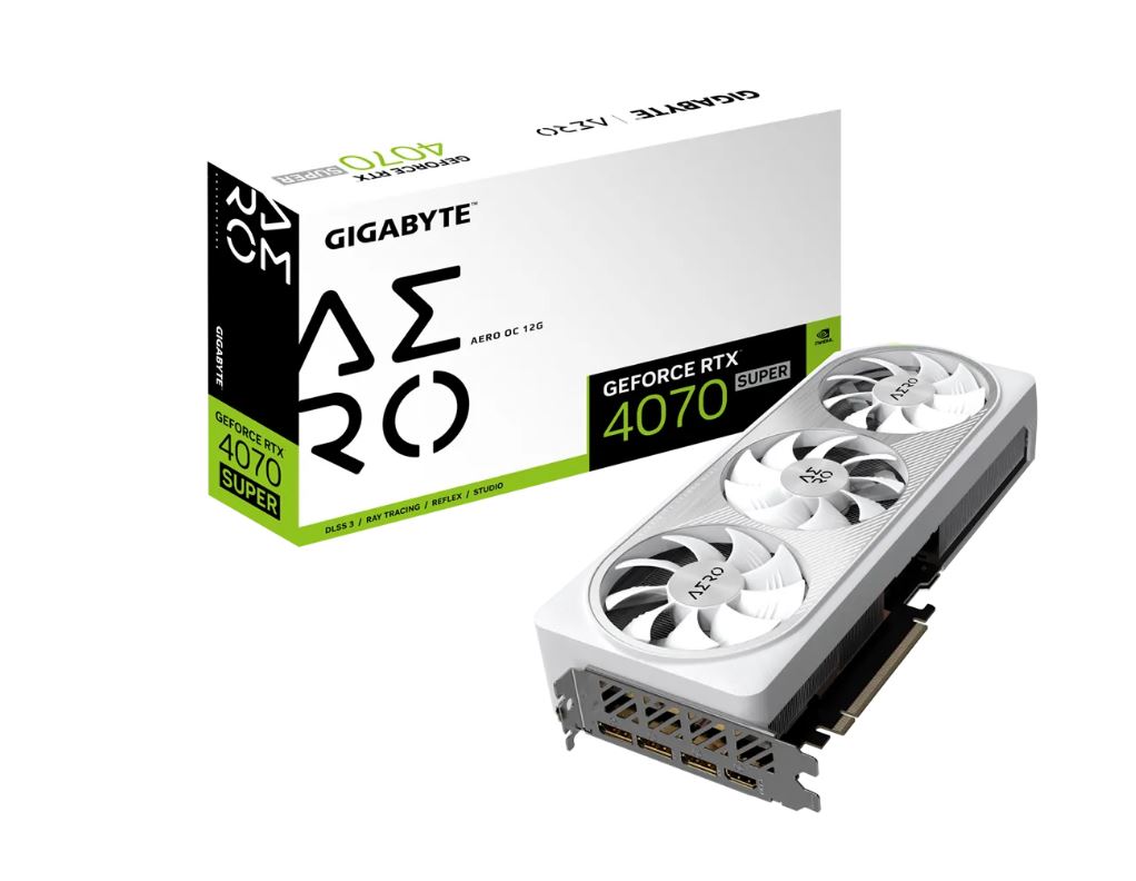 4719331354145 Gigabyte nVidia GeForce RTX 4070 Super AERO OC 12GD GDDR6X Video Card, PCI-E 4.0,7168 CUDA Cores, RGB Fusion 3x DP 1.4a, 1x HDMI 2.1a
