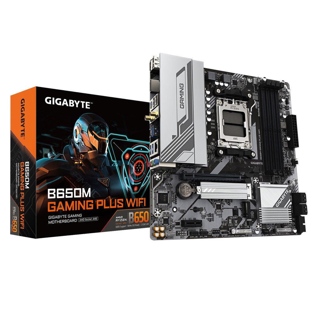 4719331862213 Gigabyte B650M GAMING PLUS WIFI, AMD AM5, 4 x DDR5up to 256 G, 1 x HDMI, 1 x PCI Express x16, 2 x M.2, 4 x SATA, 4 x USB 3.2