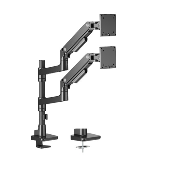 6956745179614 Brateck LDT81-C024P-B NOTEWORTHY POLE-MOUNTED HEAVY-DUTY GAS SPRING DUAL MONITOR ARM Fit Most 17"-49" Monitor Fine Texture Black(new)