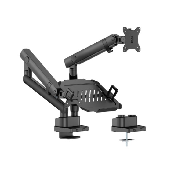 [6956745180740] Brateck LDT84-C024ML-B POLE-MOUNTED HEAVY-DUTY MECHANICAL SPRING MONITOR ARM WITH LAPTOP TRAY BLACK (LS)