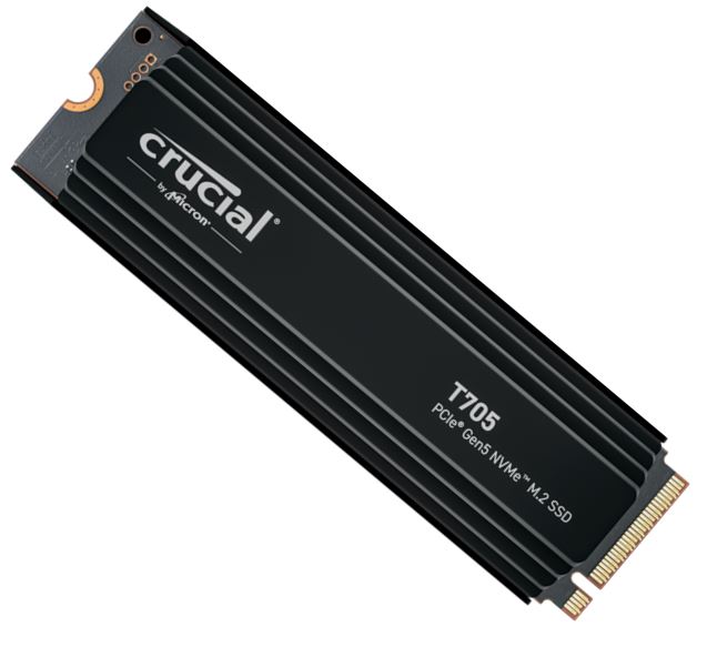 649528940339 Crucial T705 2TB Gen5 NVMe SSD Heatsink - 14500/12700 MB/s R/W 1200TBW 1550K IOPs 1.5M hrs MTTF DirectStorage for Intel 14th Gen  AMD Ryzen 7000