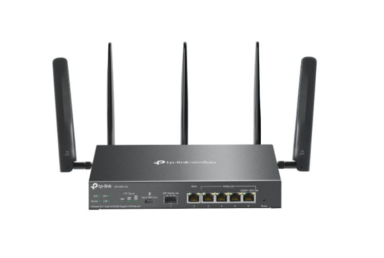 4895252500714 TP-Link ER706W-4G Omada 4G+ Cat6 AX3000 Gigabit VPN Router, 4G+, Dual Band Wi-fi 6, 6 Gigabit Ports (5 RJ45+1 SFP), 5 High-Gain Detach Ant.