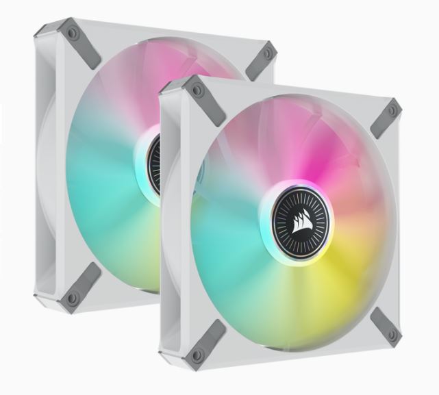 840006640141 Corsair ML ELITE Series, ML140 RGB ELITE WHITE, 140mm Magnetic Levitation RGB Fan with AirGuide, Dual Pack with Lighting Node CORE (LS)
