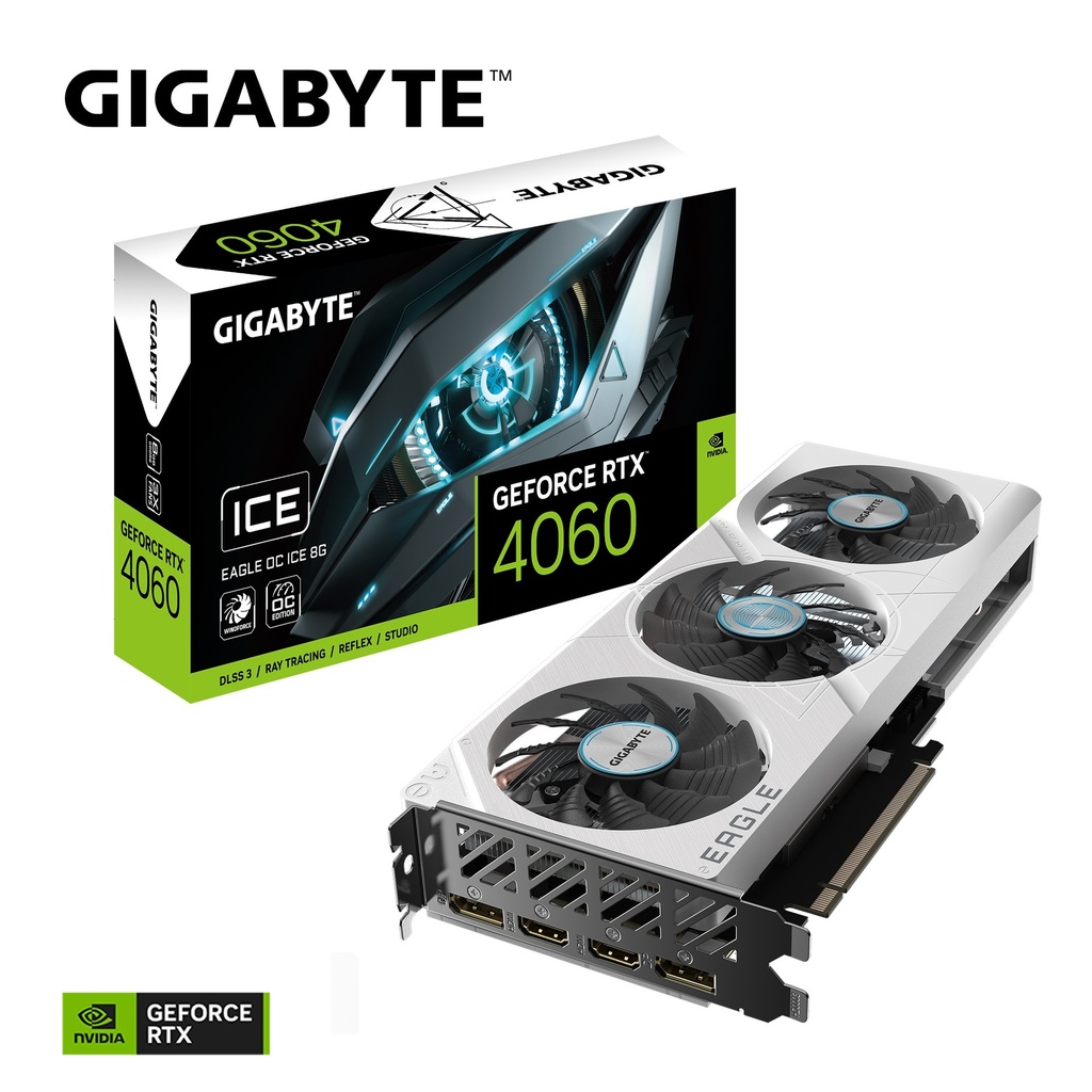 4719331354336 Gigabyte nVidia GeForce RTX 4060 EAGLE OC ICE-8GD GDDR6 Video Card, PCI-E 4.0, 2505 MHz Core Clock, 2x DP 1.4a, 2x HDMI 2.1a*2