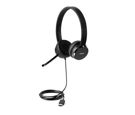[194632382938] LENOVO 100 USB2.0 Type A Stereo 1.8m rotatable boom microphone passive noise cancellation Headset Black