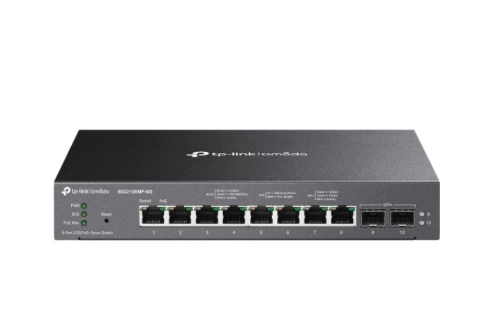 4895252504774 TP-Link SG2210XMP-M2 Omada 8-Port 2.5GBASE-T and 2-Port 10GE SFP+ Smart Switch with 8-Port PoE+, Integration with Omada SDN Controller, Static Routing