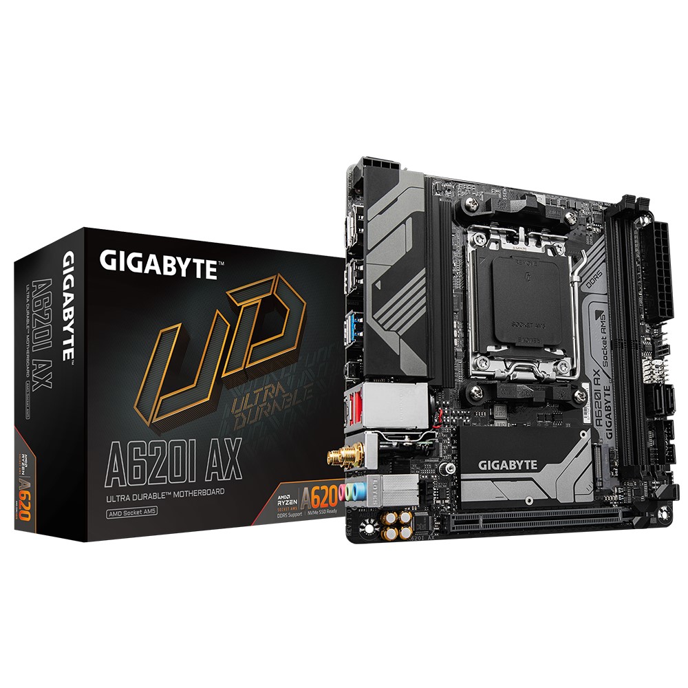 [4719331855826] Gigabyte M/B A620I AX 1.0, AMD AM5, 2 x DDR5 up to 128 GB,  1 x HDMI, 1 x PCI Express x16, 1 x M.2, 2 x SATA, 4x USB 3.2