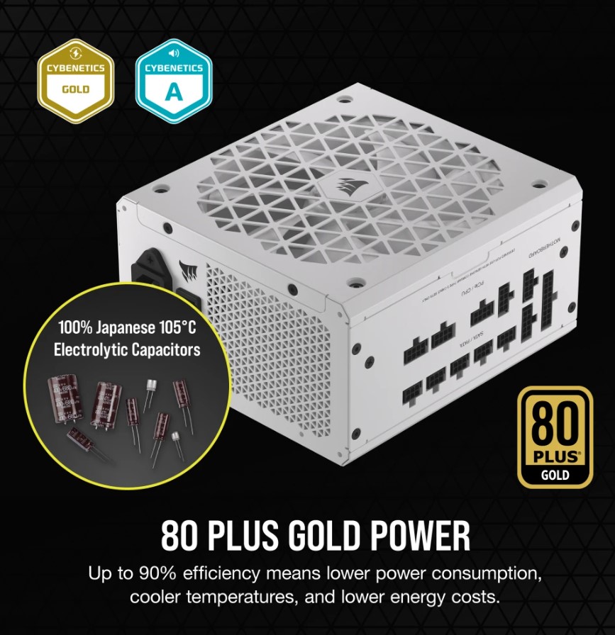 840006668169 Corsair RMx Shift White Series, RM850x Shift White, 850 Watt, 80 PLUS GOLD Certified, Fully Modular Power Supply