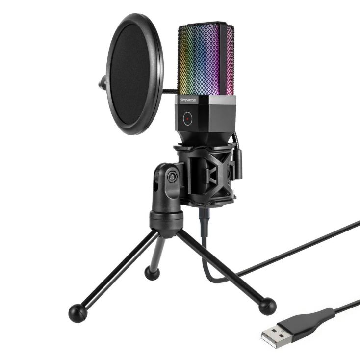 9350414003335 Simplecom UM650 USB Cardioid Condenser Microphone Gaming RGB Lights with Tripod  Pop Filter