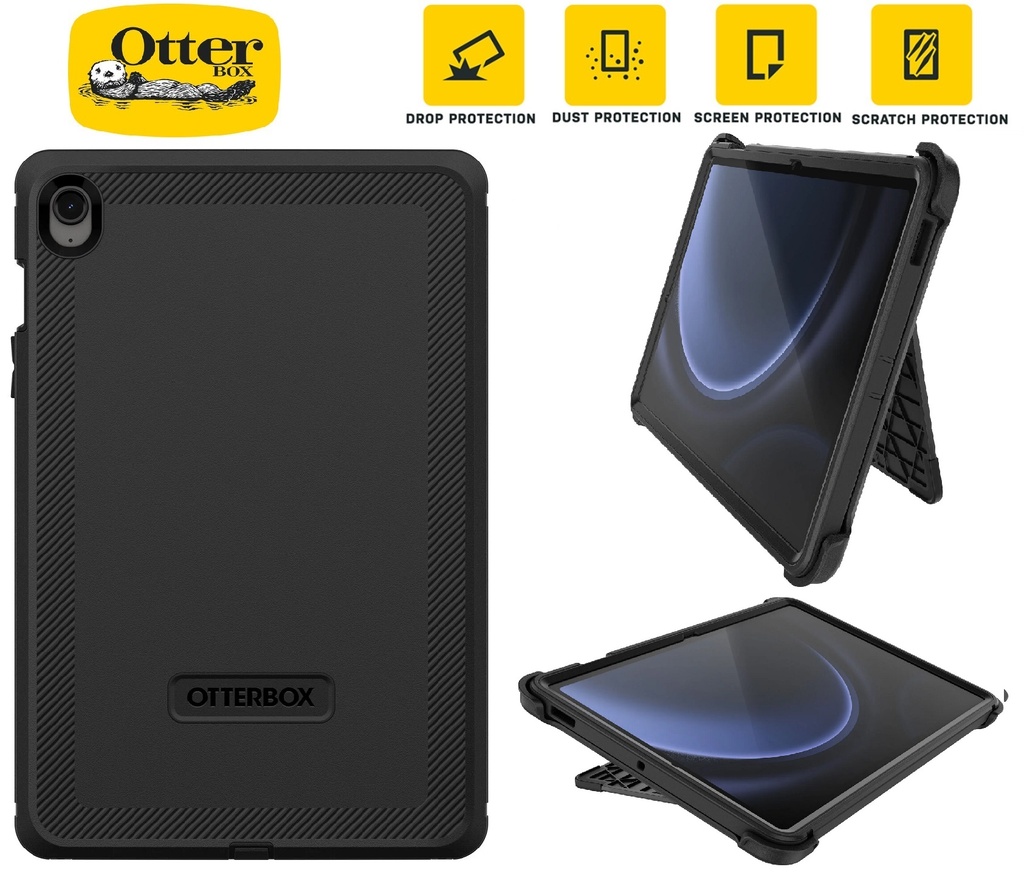 840304756391 OtterBox Defender Samsung Galaxy Tab S9 FE (10.9") Case Black - (77-95041), DROP+ 2X military standard, Built-in Screen Protector, 7 Years Warranty