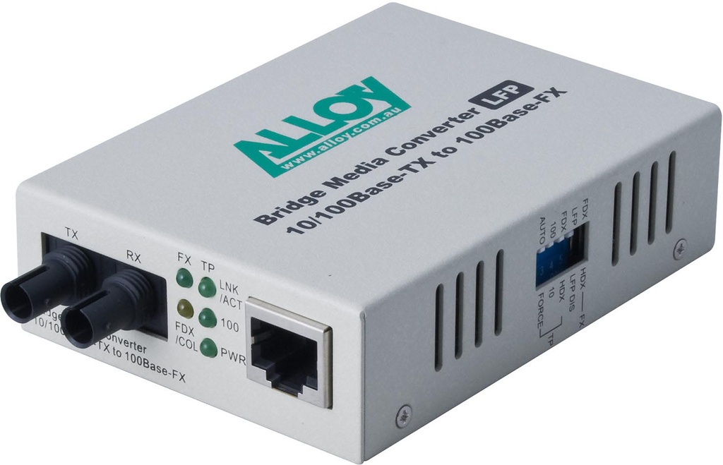 [NHA-FCR200ST] Alloy FCR200ST 10/100Base-TX to 100Base-FX Multimode Fibre (ST) Converter with LFP via FEF or FM. 2Km