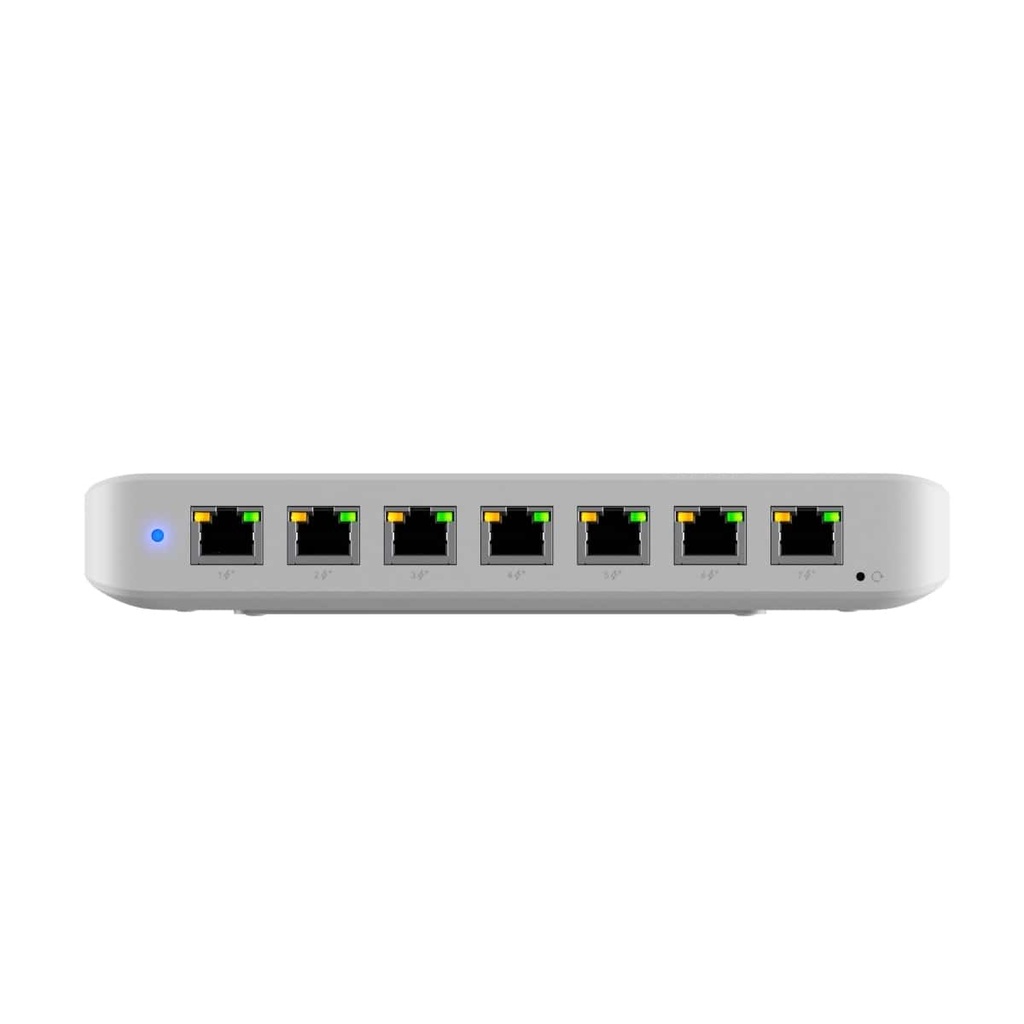 [810084693704] Ubiquiti Ultra 60W, Compact 8-port Layer 2 GbE PoE Switch, Versatile Mounting, 7 GbE PoE+ Output ports, 1 GbE Port, Includes PSU, 2Yr Warr