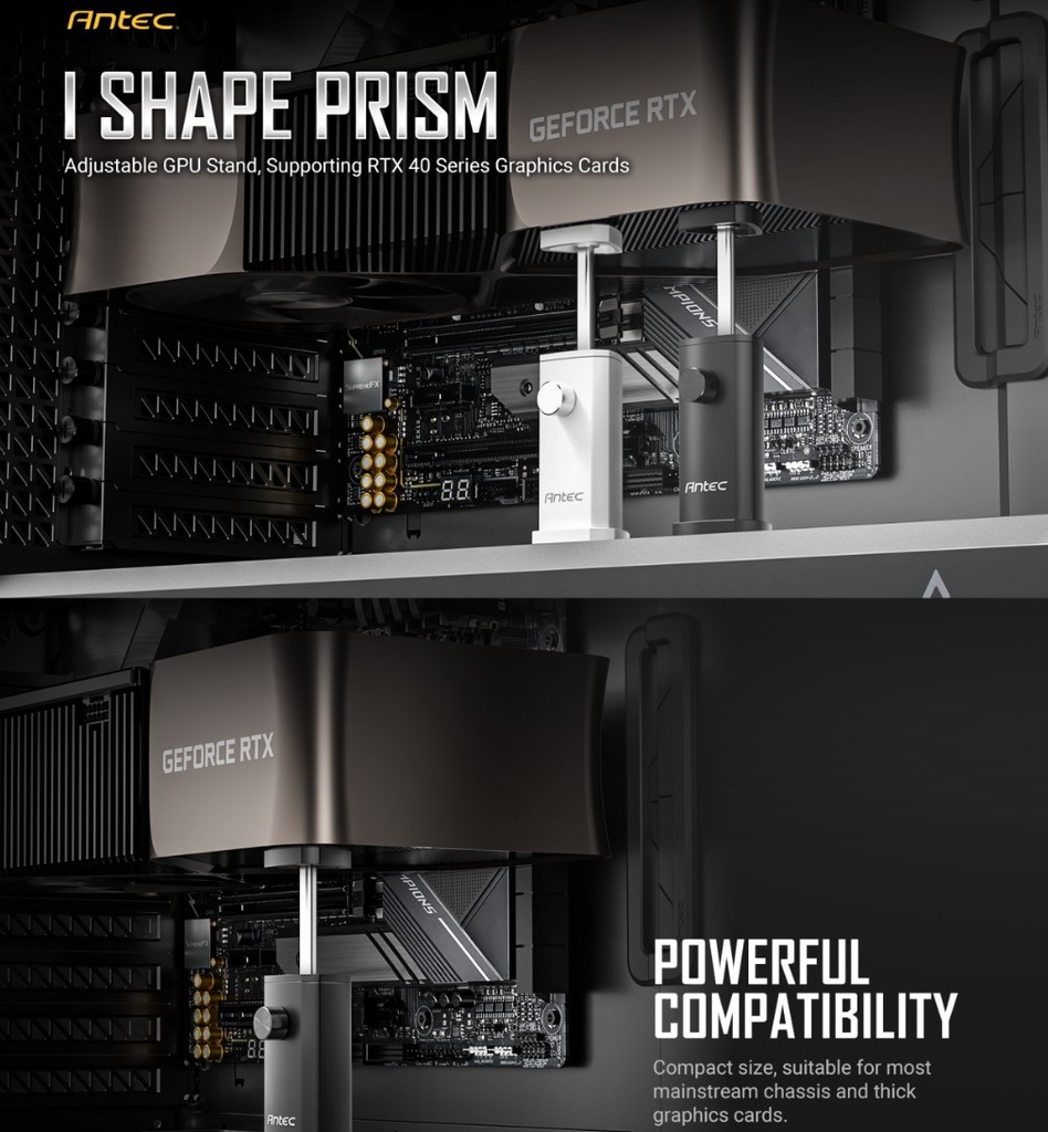 [761345778046] Antec IGPU, VGA Bracket Holder. Solid Construction  durability - White Aluminum Alloy Metal. Magnetic Non-Slip Base, Tool Free. Stable Rubber Pad top