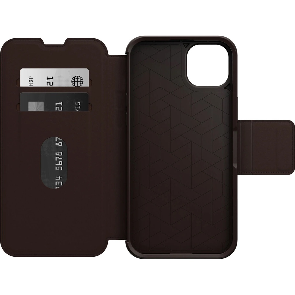 840262381680 OtterBox Strada Apple iPhone 14 Plus Case Brown - (77-88554), DROP+ 3X Military Standard, Leather Folio Cover, Card Holder, 7 Years Warranty