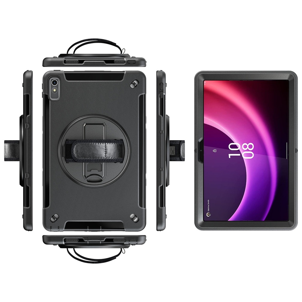 [6976552042963] Generic Rugged Lenovo Tab P11 (11") (2nd Gen) Case + Screen Protector Black - Built-in-Kickstand, Adjustable Hand Strap