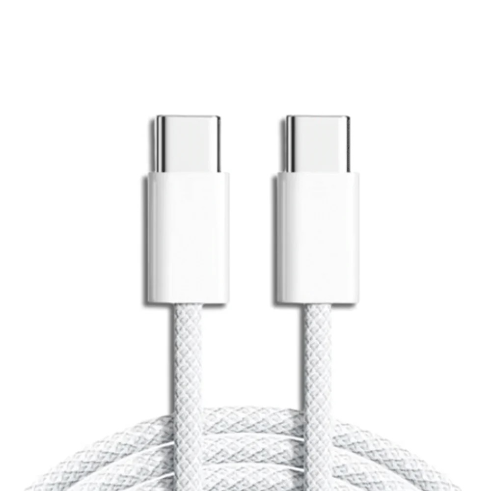 [6902957293426] Pisen Braided USB-C to USB-C 60W PD Fast Charge Cable (1M) White - 20V/3A, Samsung Galaxy, Apple iPhone, iPad, MacBook, Google, OPPO, Nokia