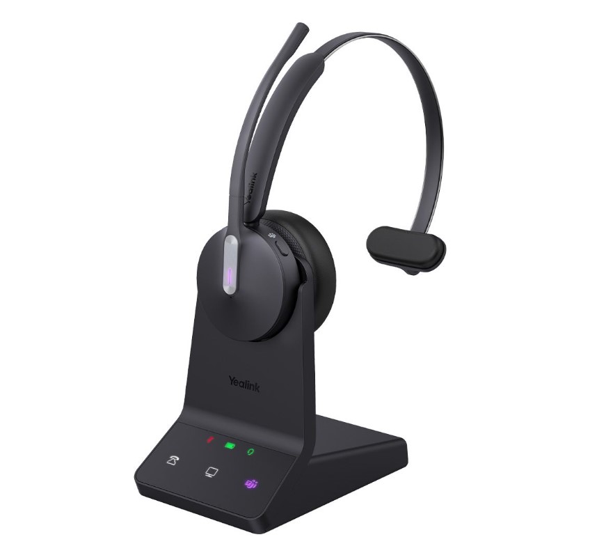 [6938818319592] Yealink WH64 Mono UC DECT Wireless Headset, DECT  Bluetooth Wireless Technology, 3-Mic Noise Cancellation, UC Certified,  Charging Stands