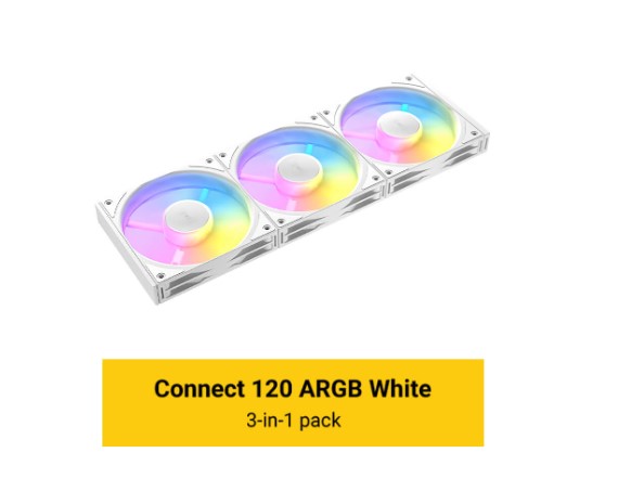 761345400473 Antec Connect C120 ARGB White Performance 120mm 4-pin PWM | LED: 3-pin  Vibration Absorbing and Anti-Noise Pads Easy Assemble 3pack Case Fans