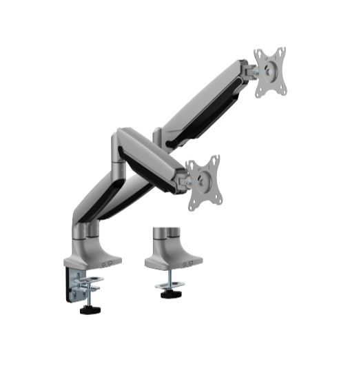 6956745178396 Brateck LDT82-C024 DUAL SCREEN HEAVY-DUTY GAS SPRING MONITOR ARM For most 17"~35" Monitors, Matte Silver (LS)