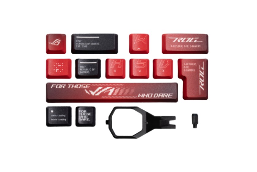[4711387499269] ASUS ROG Dye-Sub PBT Keycaps for ROG NX switches are made of premium, durable PBT and feature dye-sublimated legends and stylish ROG elements.