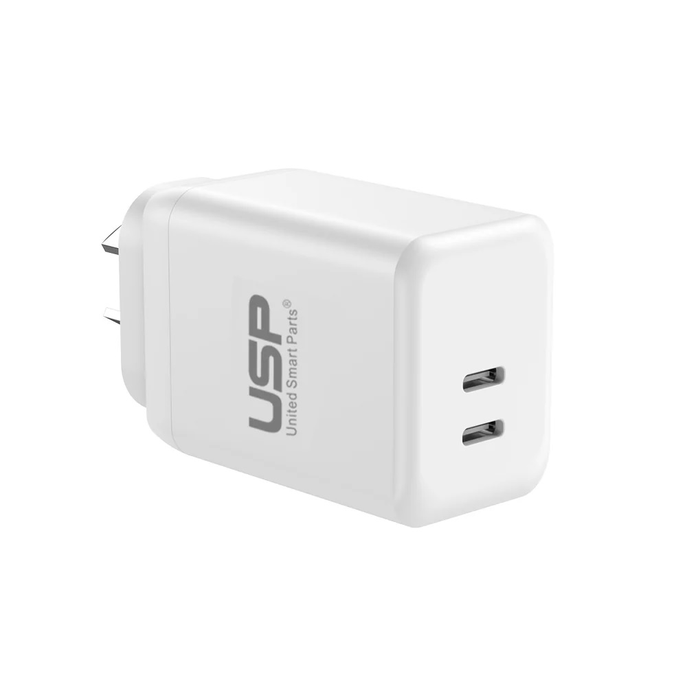 6976552041607 USP 45W Dual Ports USB-C PD GaN Wall Charger White - Charge Two Device Simultaneously, Smart  Reliable, Compact Design