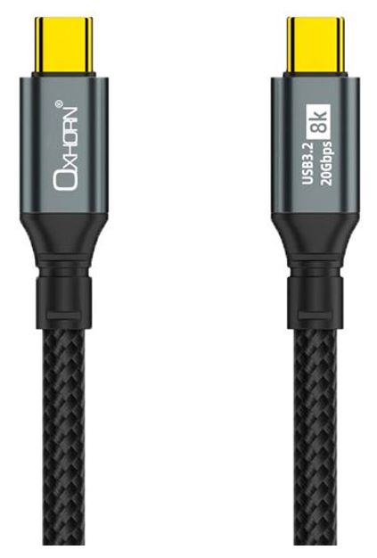 [9360330001193] Oxhorn USB 3.2 Gen 2×2 2m USB-C to USB-C 20Gbps 8K@60Hz 20V 100W E-Marker Chip Black fast charging  Video cable Laptop Phones Tablet USB-C Device