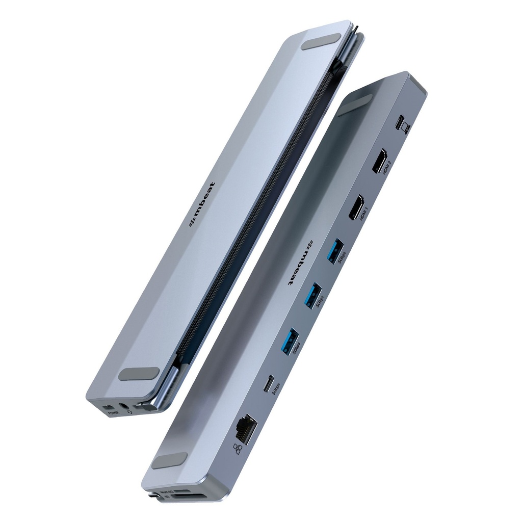 9346396003920 mbeat D12 Multi-Port Dual HDMI 4K USB-C Dock Dual 4K/60Hz HDMI output 100W USB-C PD 3.0 3x USB 3.2 1x Audio Port SD and Microsd
