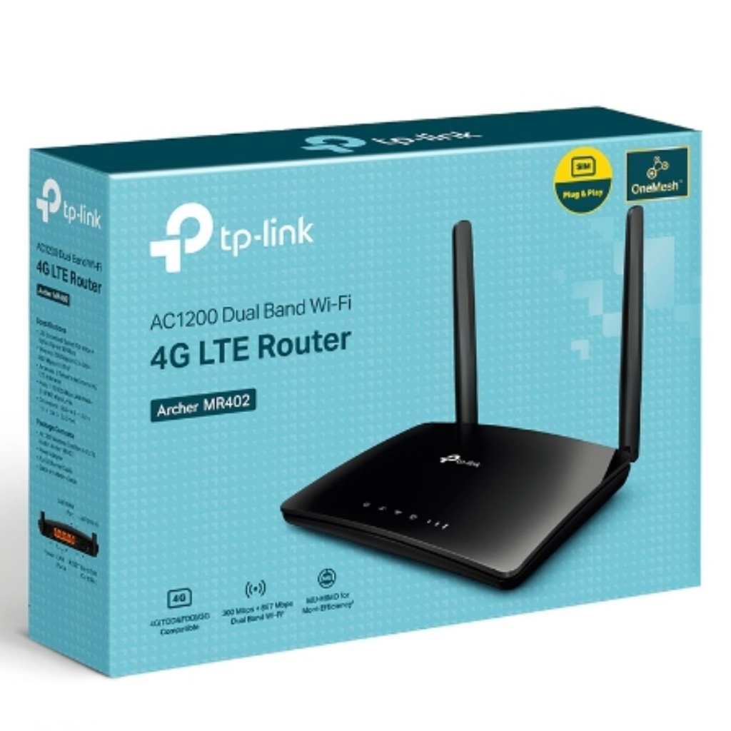 8885020625752 TP-Link Archer MR402 AC1200 Wireless Dual Band 4G LTE Router, 867 Mbps at 5 GHz + 300 Mbps at 2.4 GHz, 4G Cat4 150/50 Mbps