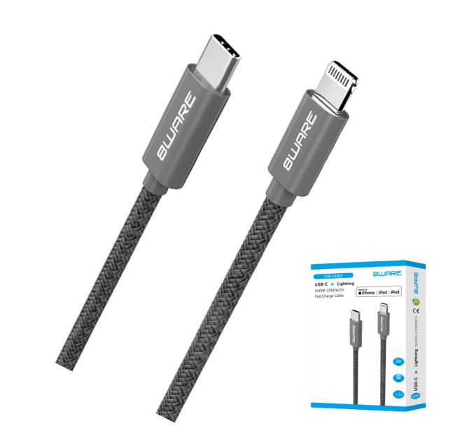 7545235002182 8ware 1.5m Super Ultra USB-C to Lightning Cable Super Fast charging Strength Aluminium flexible nylon Apple iPone iPad iPod Mac Retail Pack