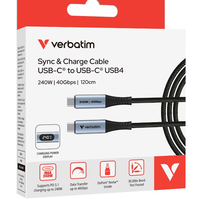 23942318491 Verbatim Sync  Charge USB C to USB C 240W 40 Gbps Display 120 cm
