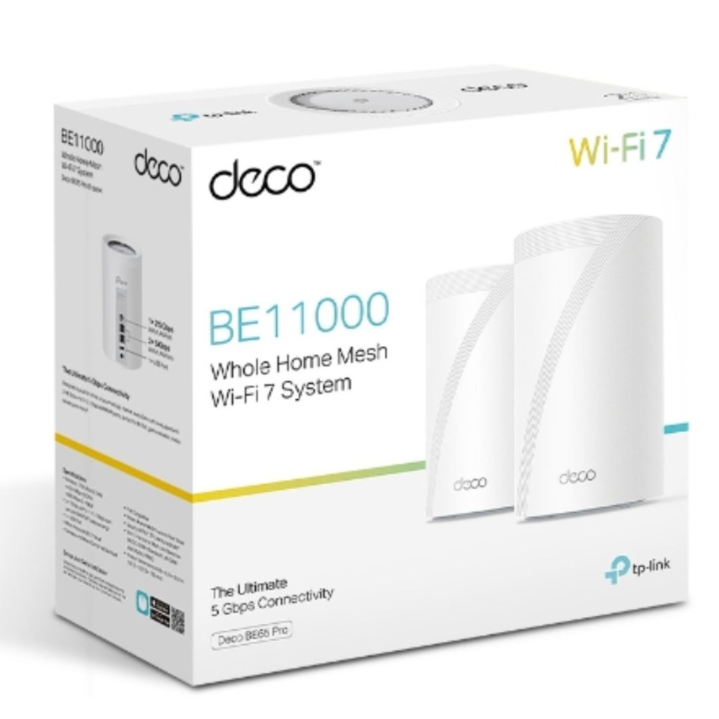 8885020621686 TP-Link Deco BE65 Pro(2-pack) BE11000 Whole Home Mesh WiFi 7 System, 688 Mbps at 2.4 GHz + 4320 Mbps at 5 GHz + 5760 Mbps at 6 GHz