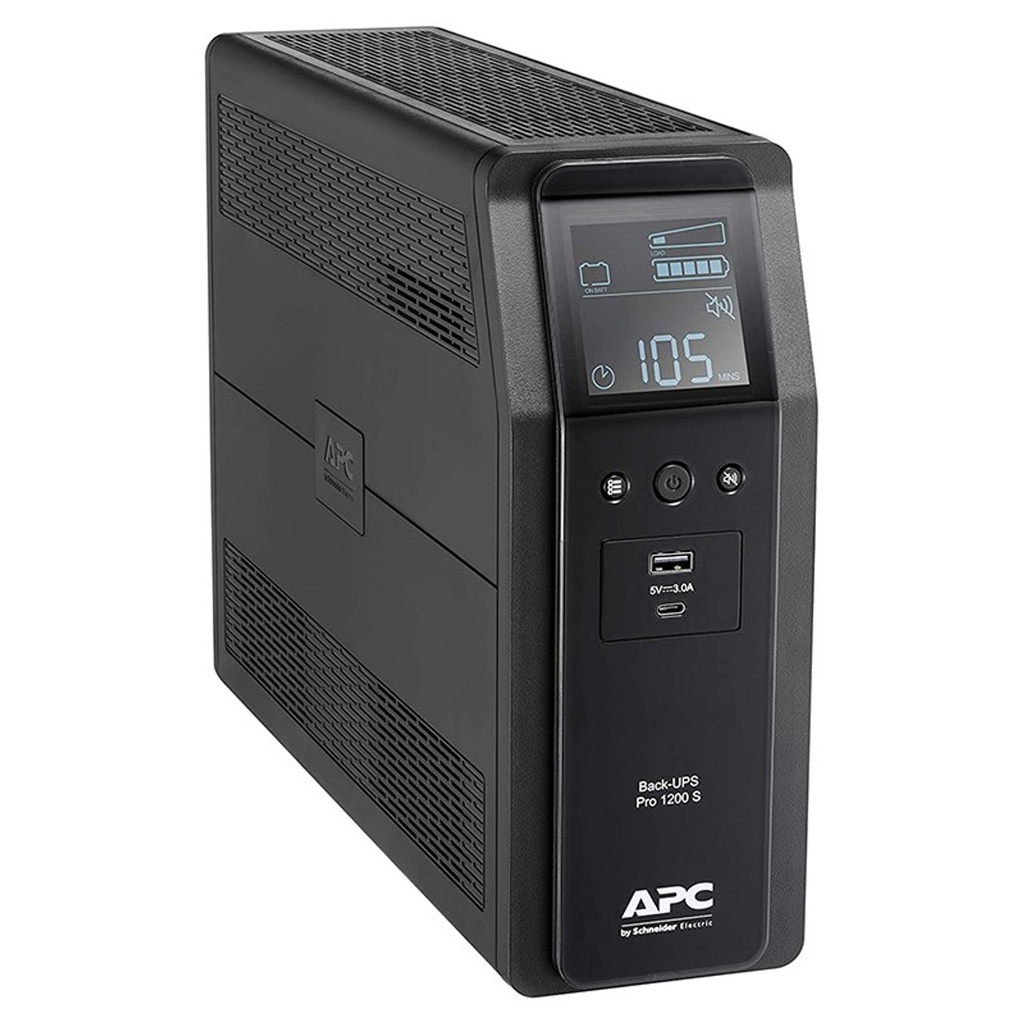731304346890 APC Back-UPS Pro 1200VA/720W Line Interactive UPS, Tower, 230V/10A Input, 8x IEC C13 Outlets, Lead Acid Battery, USB Type A + C Ports, LCD