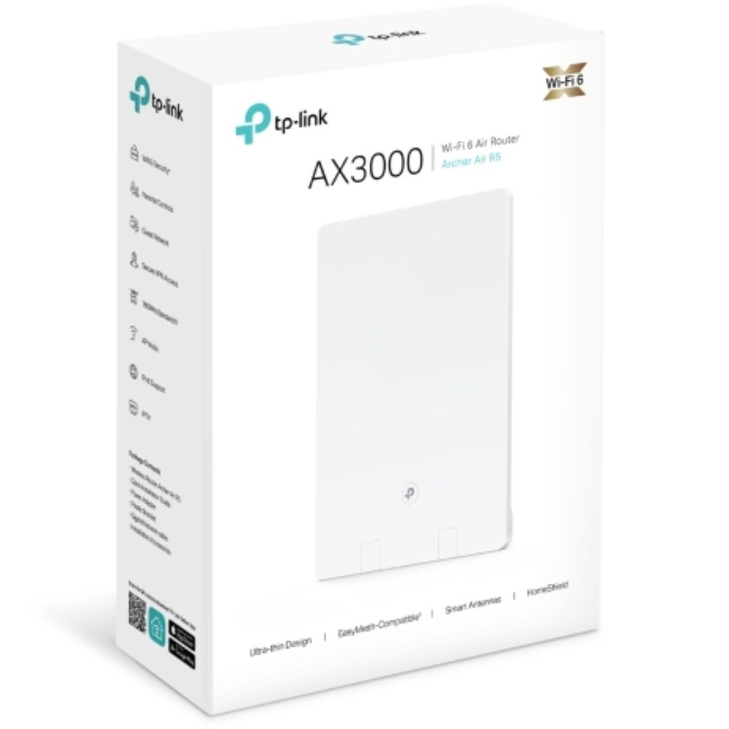 4895252500653 TP-Link Archer Air R5 AX3000 Dual-Band Wi-Fi 6 Air Router, 574 Mbps at 2.4 GHz + 2402 Mbps at 5 GHz, 8mm Ultra-thin Shell, Multiple Installation Desig