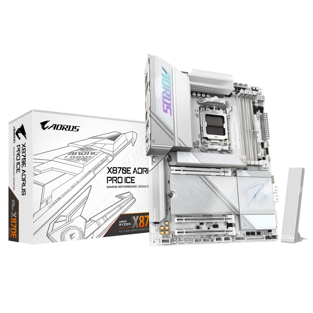 X870E AORUS PRO ICE Gigabyte  AMD AM5 ATX Motherboard 4x DDR5~256GB,3x PCIe x16, 4x M.2, 4x SATA 6,7x USB 3.2, 2x USB2.0, 2x USB-C,