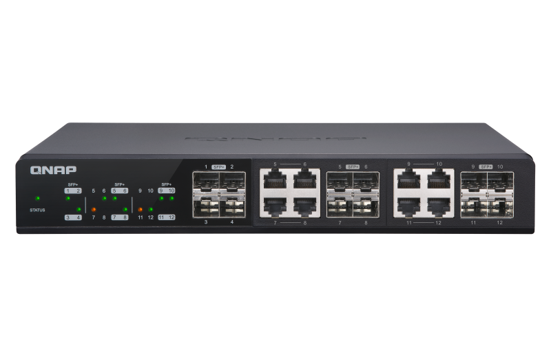 [QSW-M1208-8C] QSW-M1208-8C, Management Switch, 12 port of 10GbE port speed, 4 port SFP+, 8 port  SFP+/ NBASE-T Combo, support for 5-speed auto negotiation