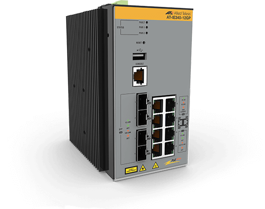 [AT-IE340-12GP-80] 8x 10/100/1000T POE+ ports  4x 100/1000X SFP Advanced L3 industrial switch DC power supplies Requires purchase of NetCover Support/ Software Updates