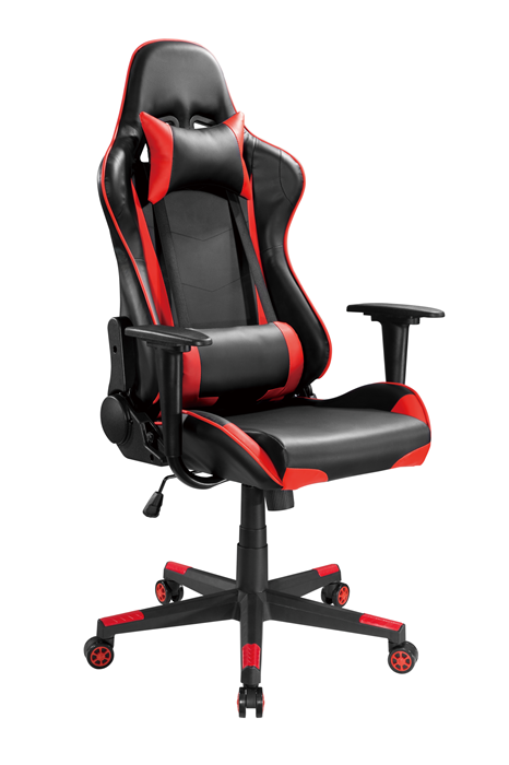 6956745172509 Brateck PU Leather Gaming Chairs with Headrest and Lumbar Support (70x70x127~137cm) Up to 150kg - PU Leather,PVC Leather-Black Red (LS)