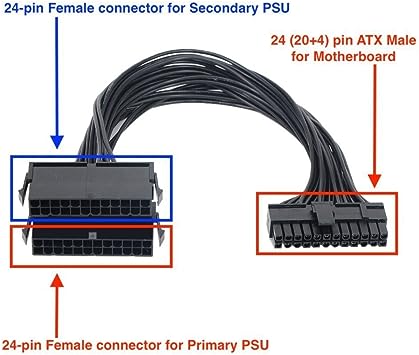 [‎LSY-AAZV-IT-20230804-37171] (2 Pack) ATX 24-Pin 20+4Pin Dual PSU Power Supply Extension Cable Synchronous Connector Cord Cable for Mining ,Power Supply Splitter, Dual PSU Cable Adapter 24 Pin 20+4 Pin ATX Motherboard Adapter