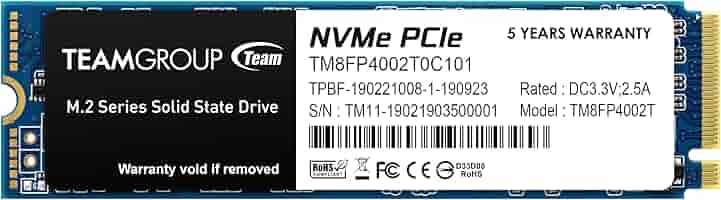 TM8FP4002T0C101 TEAM SSD | MP34 NVME M.2 PCIe Gen3 x4 read/write speed to reach up to 3,500/2,900 MB/s
