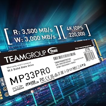 [TM8FPD512G0C101] TEAMGROUP MP33 PRO 512GB SLC Cache 3D NAND TLC NVMe 1.3 PCIe Gen3x4 M.2 2280 Internal SSD (Read Speed up to 2100MB/s), 5 Years Warranty