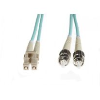 [FL.OM4LCST1M] 1m LC-ST OM4 Multimode Fibre Optic Cable: Aqua