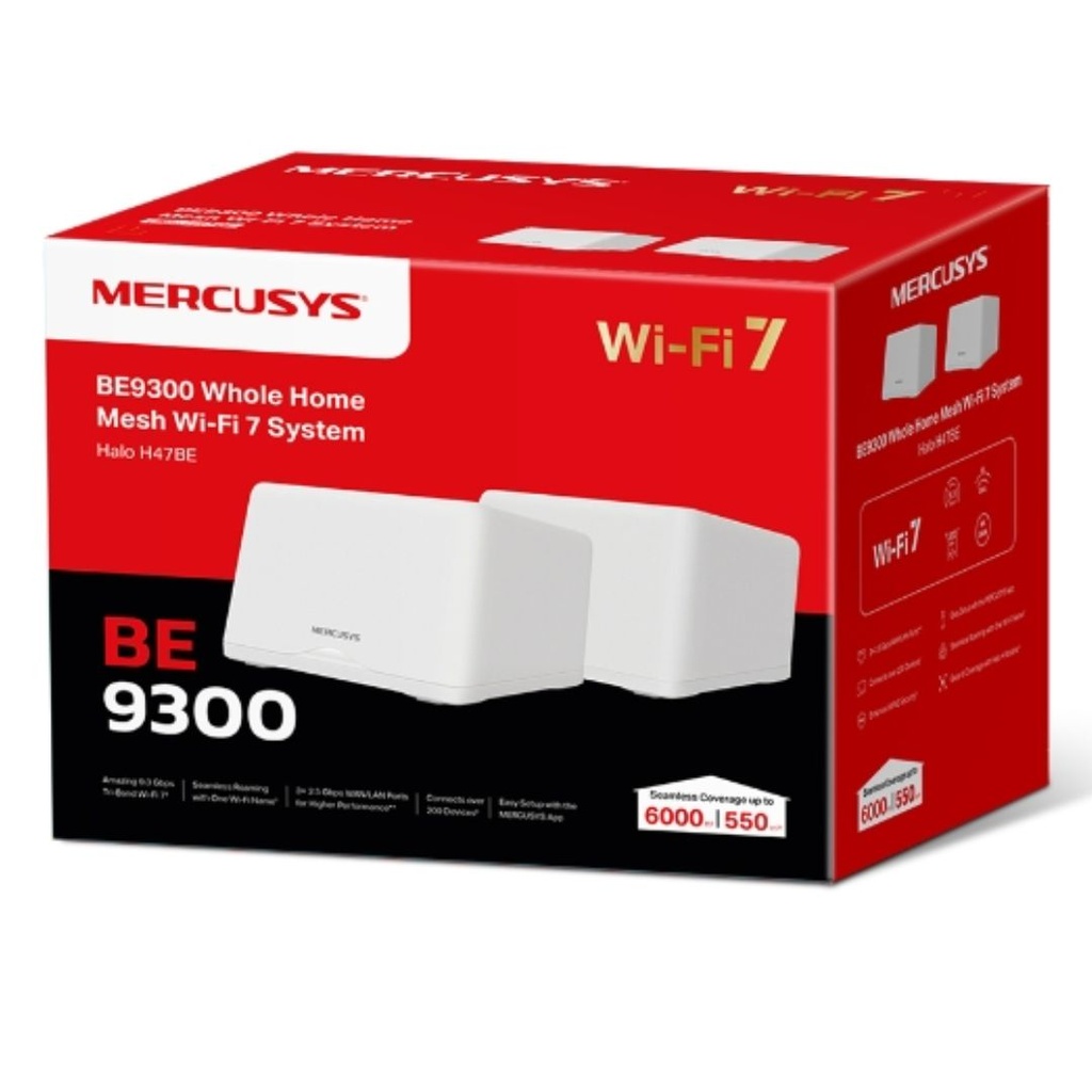 [Halo H47BE(2-pack)] Halo H47BE(2-pack) Mercusys  BE9300 Whole Home Mesh Wi-Fi 7 System, 9214 Mbps Tri-Band, Up to 550m² (WIFI7)
