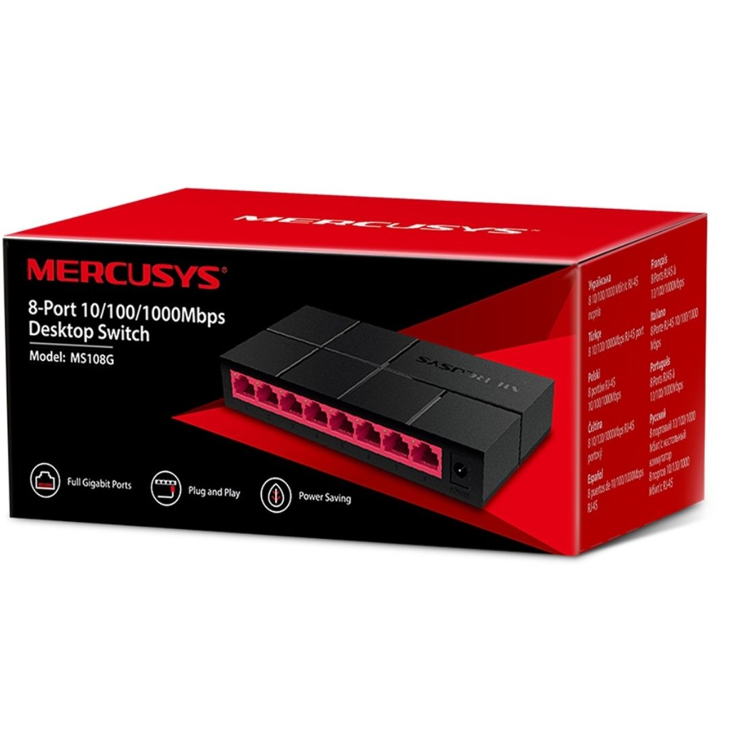 MS108G Mercusys  8-Port Gigabit Desktop Switch, 8x Gigabit Ports, Compact Design, Plug N Play, Green Ethernet Technology