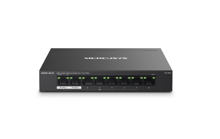 [MS108GP] MS108GP Mercusys  8-Port Gigabit Desktop Switch with 7-Port PoE+, Up to 250 m